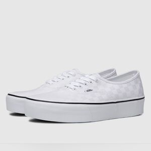 Vans Authentic Tonal Check Platform 2.0 True White Skate Shoes Sneakers, 9